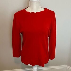 Halogen Orange/Red Scalloped Sweater Petite Large